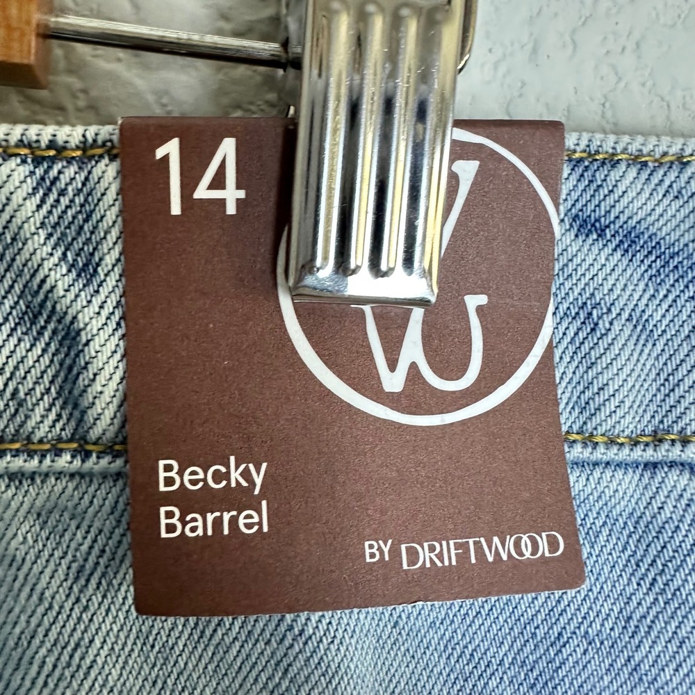 Driftwood Becky Barrel Jeans Light Wash Floral Embroidered High Rise Size 14 NEW - Picture 6 of 9